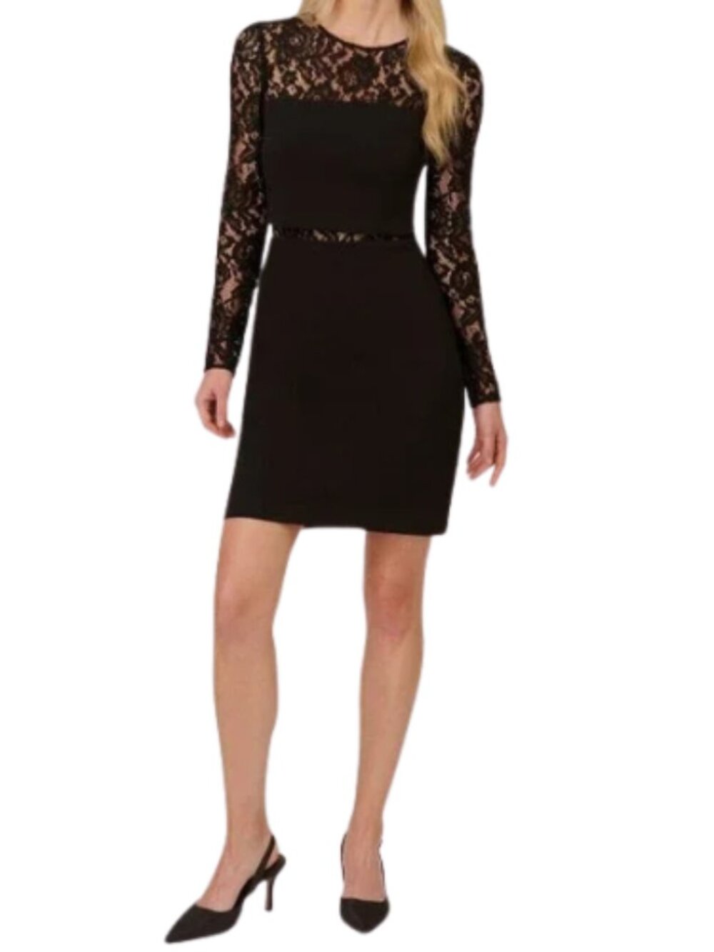 Adrianna Papell Black Lace Crepe Evening Dress Formal Party Event Size 18W